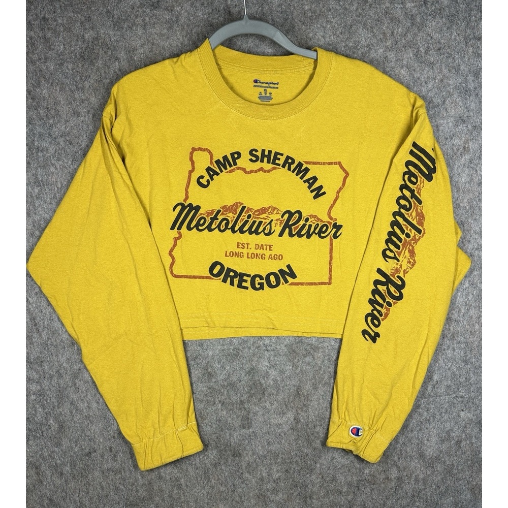 Champion Camp Sherman Metolius River Oregon Cropped Long Sleeve Shirt XL